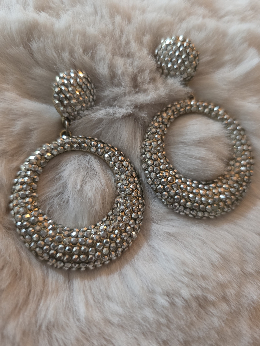 Source Unknown Gold & Silver Crystal Pave Round Drop Earrings